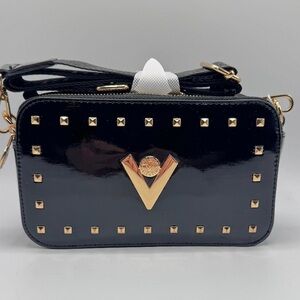 Valentino Orlandi “V” Logo Double Zip Camera Bag – Black Vegan Leather (NWT)
